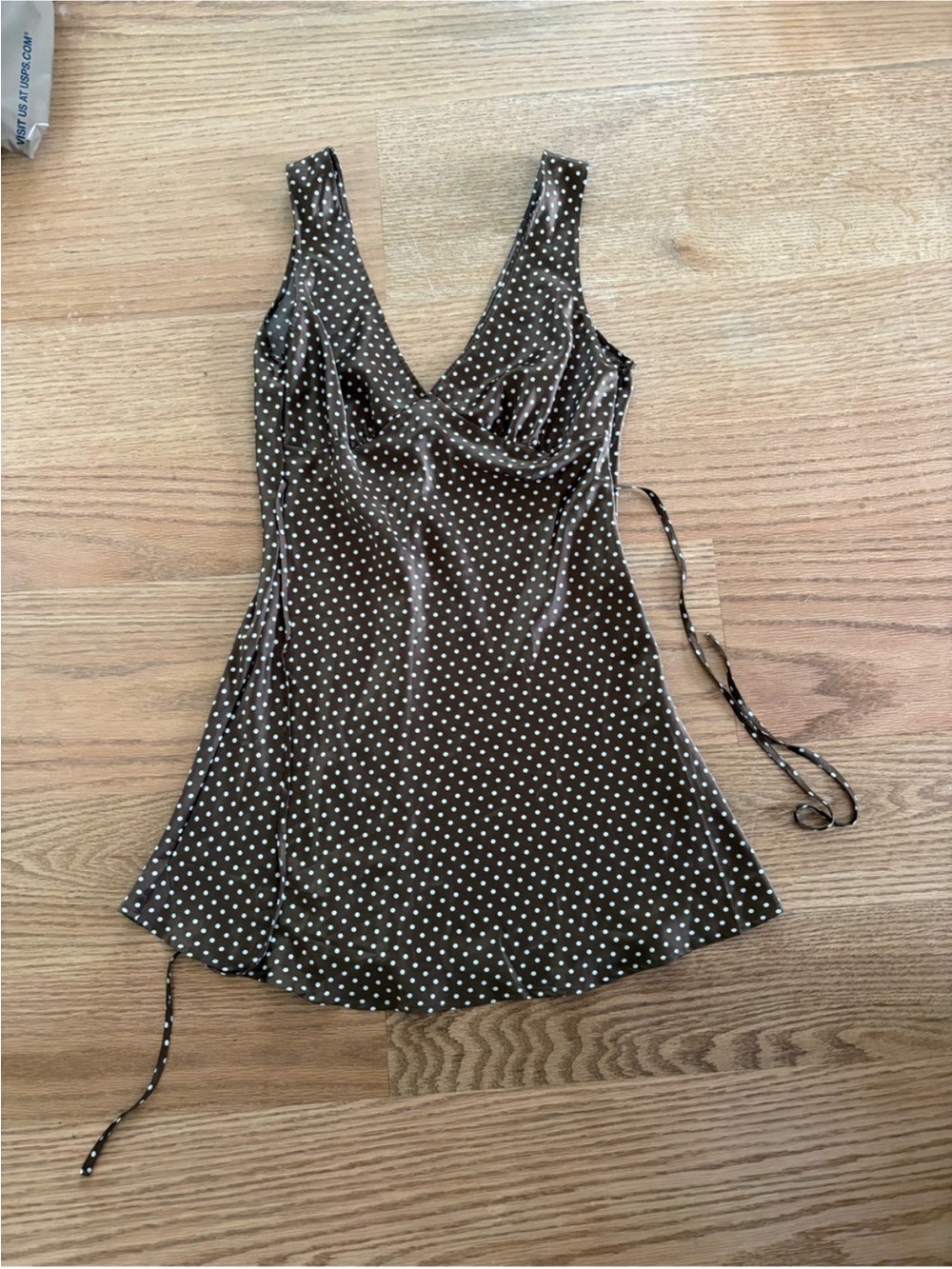 Frankie's Bikinis Brown Polka Dot satin dress